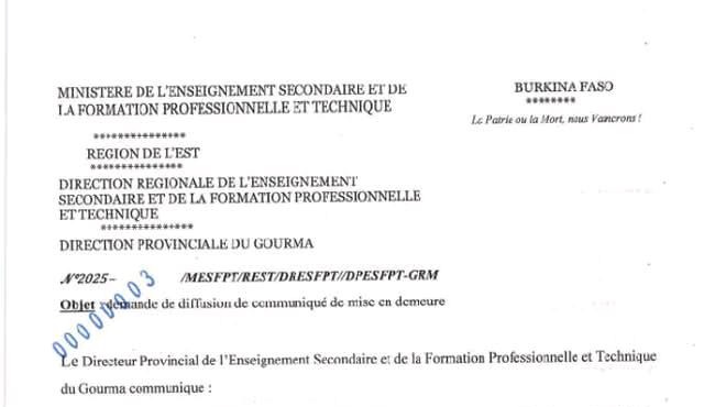Deux professeurs du lycée de Zonetenga mis en demeure pour absence prolongée
