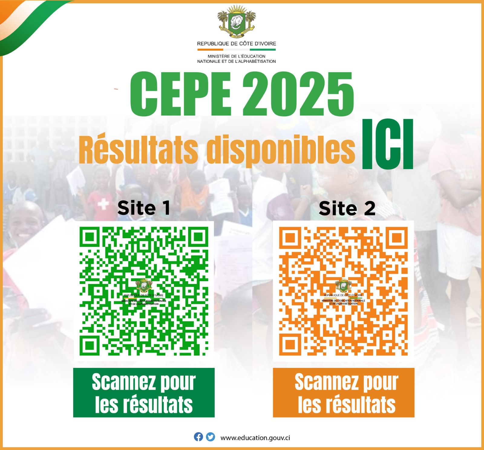 Taux de réussite au Certificat d'Études Primaires Élémentaires (CEPE) 2025 en Côte d'Ivoire